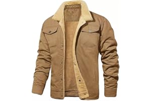 Men's Warm Thick Fleece Lined Cargo Jacket Coat with Lapel Collar, Long Sleeve for Sherpa Outwear for Winter, Black(M Brown)