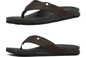 ARCHSUPPORT Leather Flip Flops for Men, Arch Support Flip Flops with Cushion Memory Foam, plantar fasciitis recovery orthopedic Thong Sandals for Beach Summer