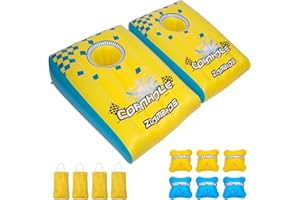 ZOOMBROS 2in1 Cornhole, 6 Bean Bags & Ring Toss with Anchor Bags, Inflatable Cornhole Pool Game Floating, Pool Toys for Adults Teens and Family