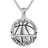 YAFEINI Men's Basketball Sport Necklace, 925 Sterling Silver, Never Give Up Pendant, Unisex, Minimalist, Silver, 20 inches Box Chain