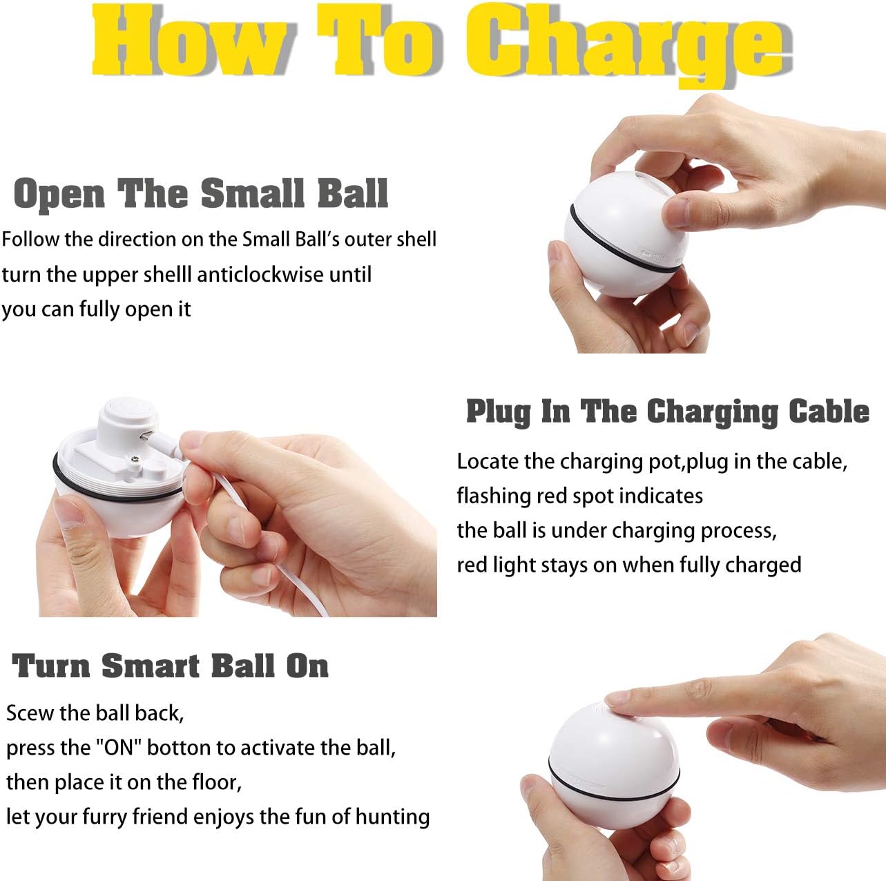 YOFUN Smart Interactive Cat Toy - Newest Version 360 Degree Self Rotating Ball, USB Rechargeable Wicked Ball, Build-in Spinning Led Light, Stiulate Hunting Instinct for Your Kitty (White) m : Kitchen & Dining