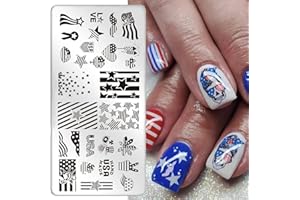 OCOUYVD 4th of July Nail Art Stamping Plates American Flag Designs Nail Stamp Templates DIY Stainless Steel Star Nail Image Polish Template Manicure Accessories for Women and Girls