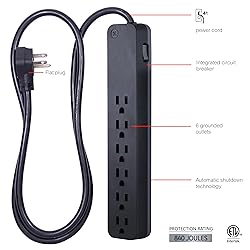 GE Pro 6-Outlet Surge Protector, 4 Ft Extension