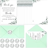 Harloon 50 Set Baby Shower Thank You Cards with Envelopes Stickers Thank You Gifts for Baby Shower Snowflake Greenery Dinosaur Prefilled Note(Greenery)