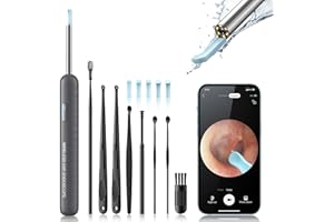 Assehsaa Ear Wax Removal Tool, Earwax Removal Kit with 8 Pcs Ear Set, Ear Cleaning Kit with 6 Ear Pick, Ear Cleaner Otoscope with Light, Ear Camera for iPhone, iPad, Android Phones (Gray)