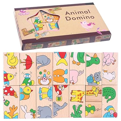 Leoie 15pcs/Set Child Animal Domino Building Blocks Wooden Toys Infant Educational Toy Child Birthday Gifts