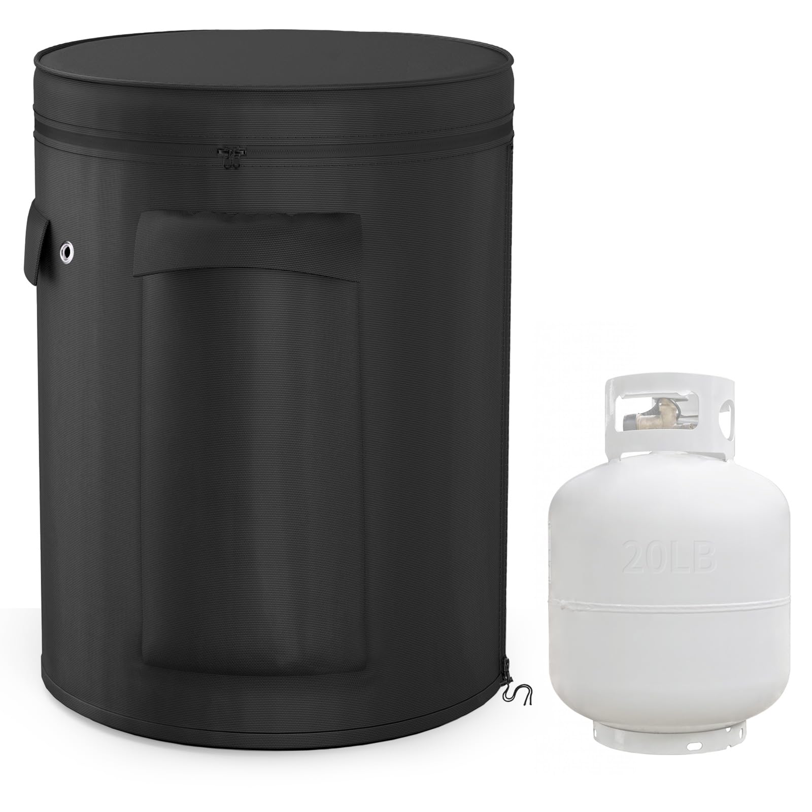 Photo 1 of MUTUSHI Camper Propane Tank Cover Fit 20lb Cylindrical Shape Propane Tank Storage Cover with Thicken 600D Oxford Fabric 12.5"D x 18.5"H Black