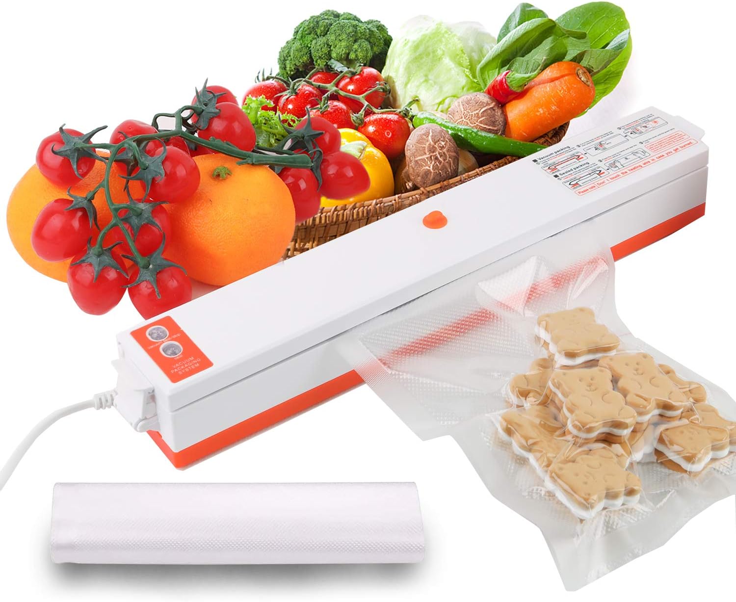 Vacuum Sealer Machine, HAIPUSEN Automatic Food Sealer for Food Preservation, Air Sealing System for Dry/Moist Food with 10 Vacuum Sealer Bags