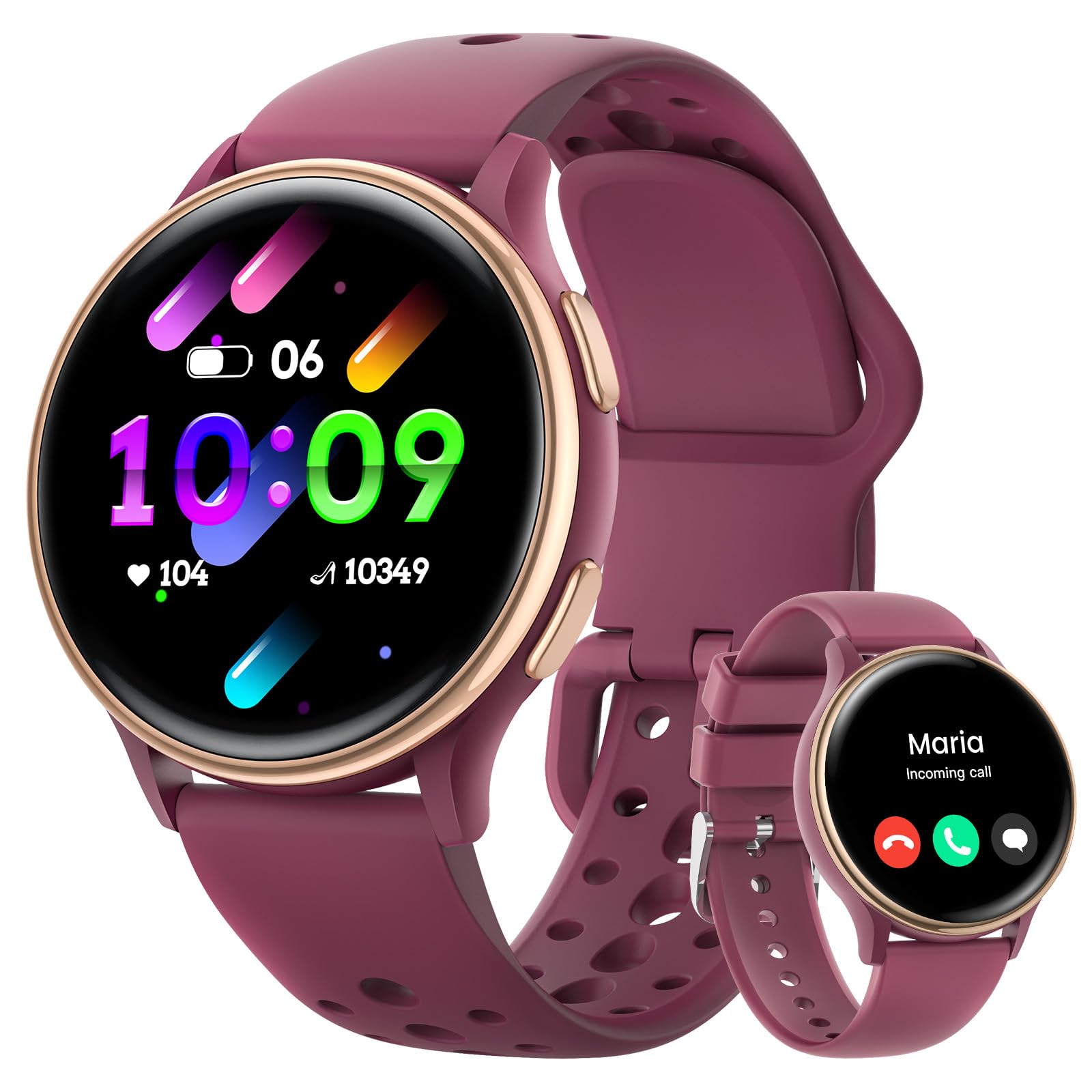Photo 1 of Smart Watch, Smart Watches for Women Men with 400+ Watch Face, 70+ Sport Modes, 24/7 Heart Rate, Sleep Monitor, Answer/Make Calls, Waterproof Activity Fitness Tracker for Android & iPhone (Wine Red)