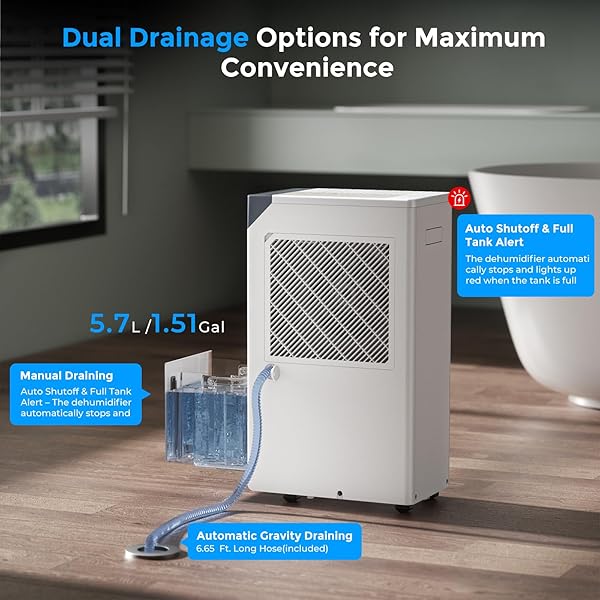 4500 SQ.FT. MOST EFFICIENT ENERGY STAR, MAX 80 PINT/D (STANDARD 52PINT/D) SMART COMPRESSOR DEHUMIDIFIER WITH APP/WIFI, INTELLIGENT HUMIDISTAT FOR BASEMENT, HOME, BEDROOM, BATHROOM, GARAGE(WHITE)
