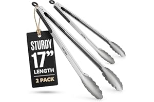 Kona Premium Stainless-Steel Locking Grill Tongs 17 inch, Sturdy, Heavy Duty Tongs - Great for Cooking, Grilling, and Barbecu