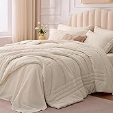 Velorose Queen Comforter Set Beige - Bed in a Bag Queen Size 7 Pieces, Soft Bedding Set for All Seasons, Premium Queen Comforter Set with Comforter, Sheets, Pillowcases & Shams
