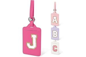IQIMOTT Personalized Initial Luggage Tags for Suitcases, Cute PU Leather Travel Letter Luggage Tags,Suitcase Identifier Name Baggage Tag,Bag Tags for Men Women Kids Luggage Handbags(Rosered-White J)