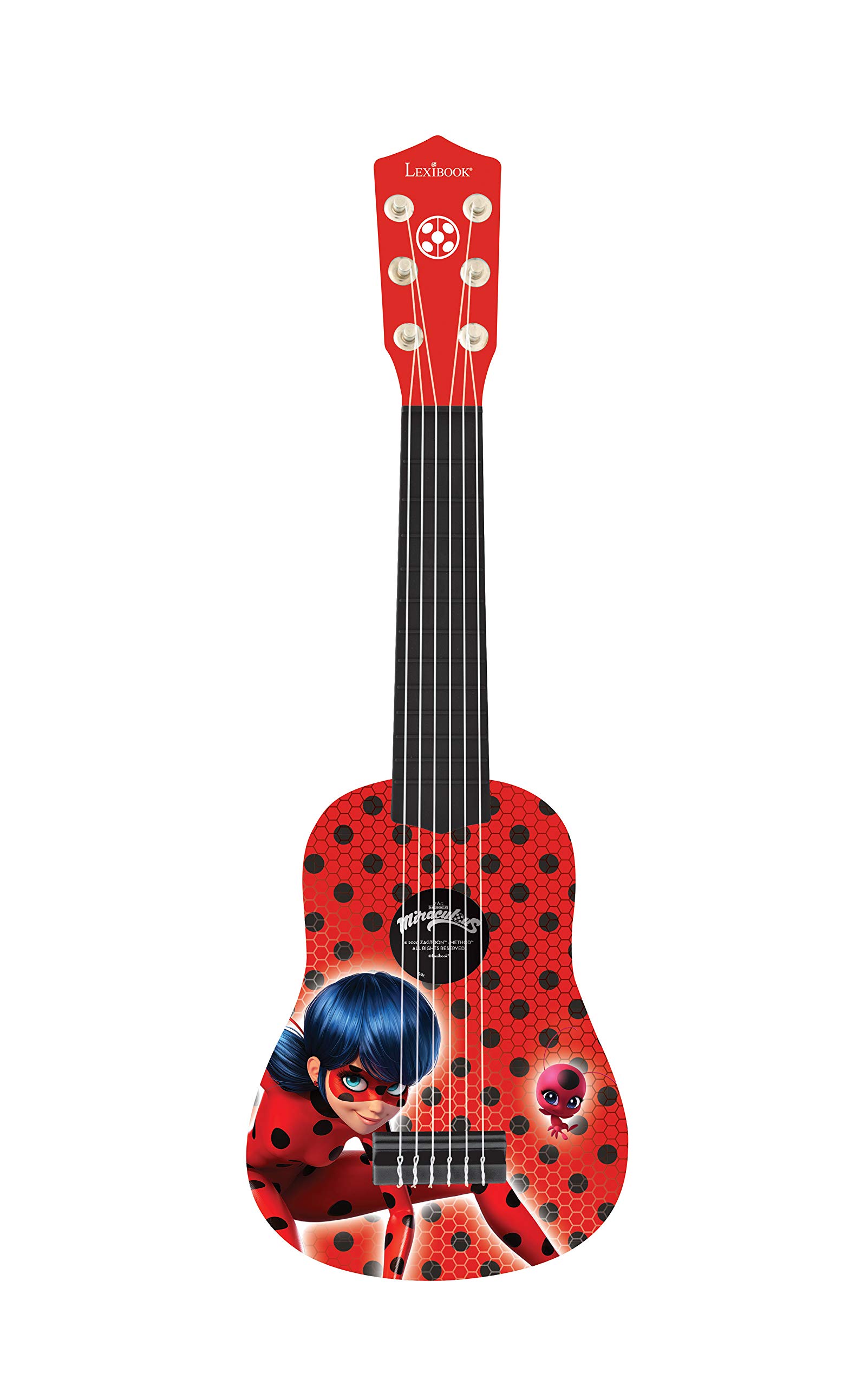 Lexibook, Miraculous Ladybug Cat Noir, My First Guitar for children, 6 nylon strings, 21" long, guide included, red, K200MI