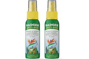Badger Bug Spray Travel Size, Family Friendly All Natural Mosquito Repellent w/Organic Essential Oils, Smells Great, 3 Hours Effective, Deet-Free, Vegan, Travel Insect Repellent, 2.7 fl oz, 2-Pack
