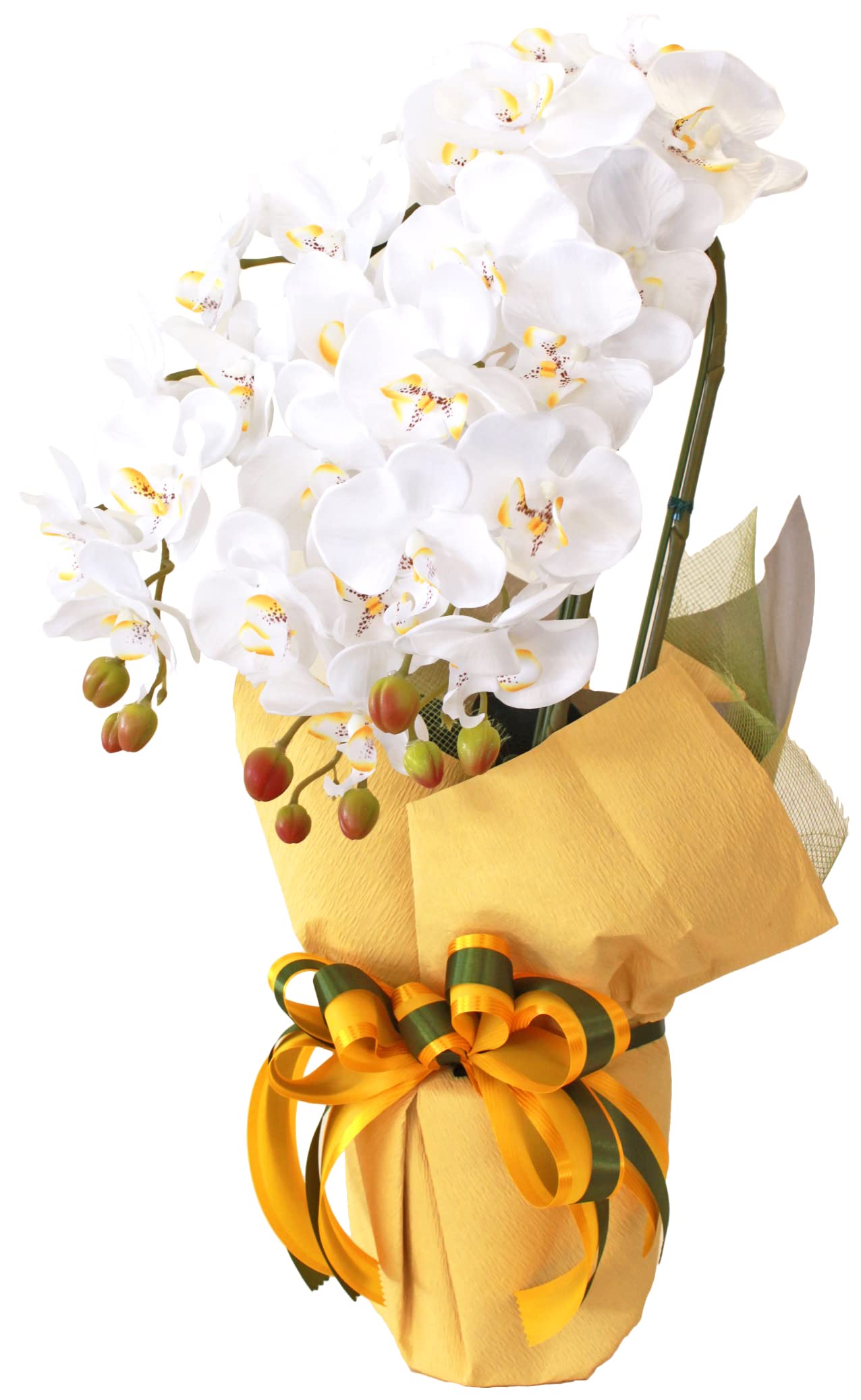 山久 造花 シルクフラワーの胡蝶蘭 3本立ち ホワイトイエロー CT触媒加工(消臭分解・防汚作用) 開店祝い ギフト商品画像