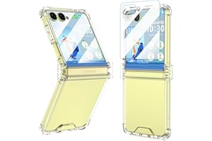 SQMCASE Designed for Galaxy Z Flip 7 Case with Hinge Protection & Built-in Tempered Glass Screen Protector for Samsung Flip 7 Full Cover Phone Protection Case Clear for Z Flip 7 - Clear