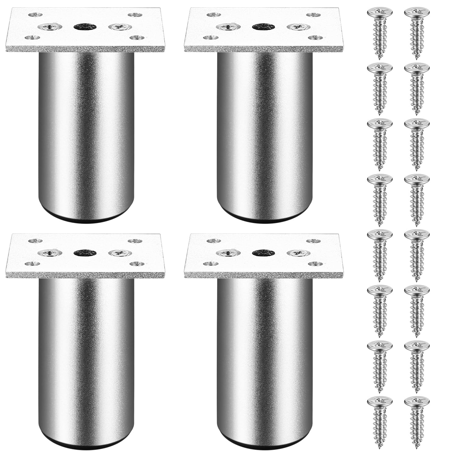 Zhujiehigh 4 Pcs Adjustable Cabinet Legs, 2 Inch Furniture Feet for Chair, Desk, Bed, Sofa, Kitchen Cabinet, Round Metal Table Legs, Silvery/80mm