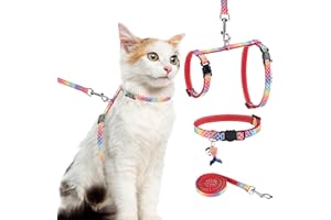 PAWCHIE Cat Harness with Leash and Collar Set - Escape Proof Adjustable Glow in The Dark Cat Harness for Kitty Outdoor Walking Multicolor