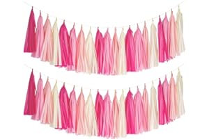 GCQQ 20Pcs Hot Pink Tissue Paper Tassels Garland, DIY Tissue Tassel Garland, Tissue Paper Tassel Garlands for Barbie Party Wedding, Girl's Baby Shower, Flamingo, Home Party Decoration