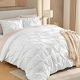 Andency White Queen Comforter Set(90x90Inch), 3 Pieces Cute Pinch Pleat Bedding Comforters & Sets for Queen Bed, Soft Lightweight Fluffy Down Alternative All Season Bed Set