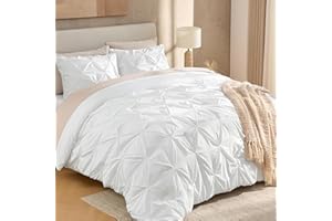 Andency White Queen Comforter Set(90x90Inch), 3 Pieces Cute Pinch Pleat Bedding Comforters & Sets for Queen Bed, Soft Lightwe