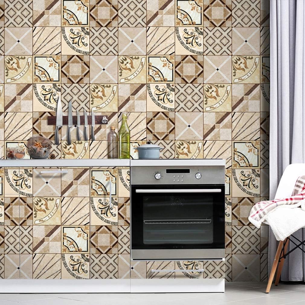 Wall Tile Stickers 20x20 cm Brown, Decorative Adhesive Film Tiles