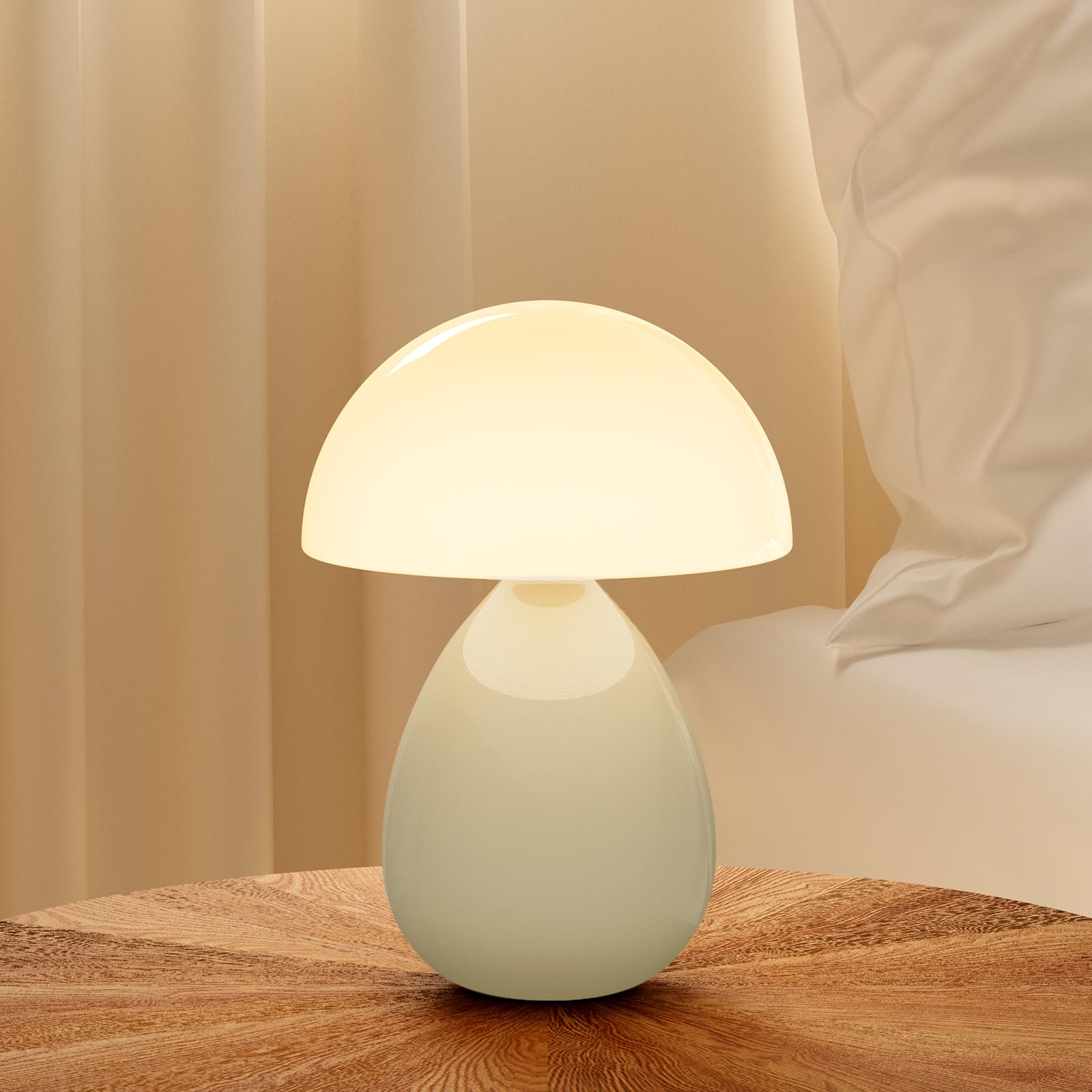 Dawnwake Mushroom Lamp Table Lamp for Bedroom,Ice Crackle Desk Lamp Bedside Small Lamps for Living Room Night Stands,Table Lamps Cute Modern Mid Century Lamps(Cream-Ice Crackle) Image
