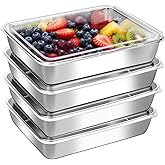 ACTUKSX 4 Pcs Stainless Steel Food Containers with Clear Lids, Stackable Snack Storage Boxes, Deli Meat Keeper for Refrigerator or Picnic, BBQ Party, Office, Gym Lunch