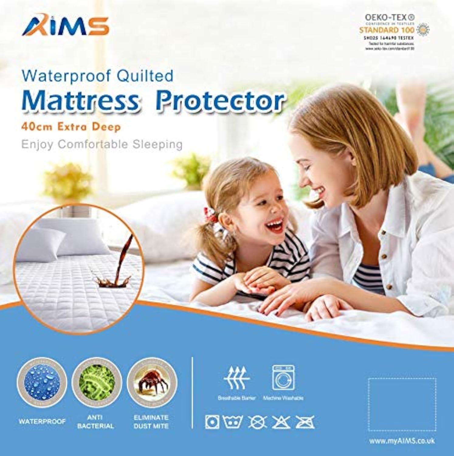 40cm Extra Deep 100% Waterproof & Moisture Quilted Mattress Protector Fitted Cover Microfiber Quilted Topper fitted sheet, Anti Allergy and Breathable Elasticated Skirts (Single)
