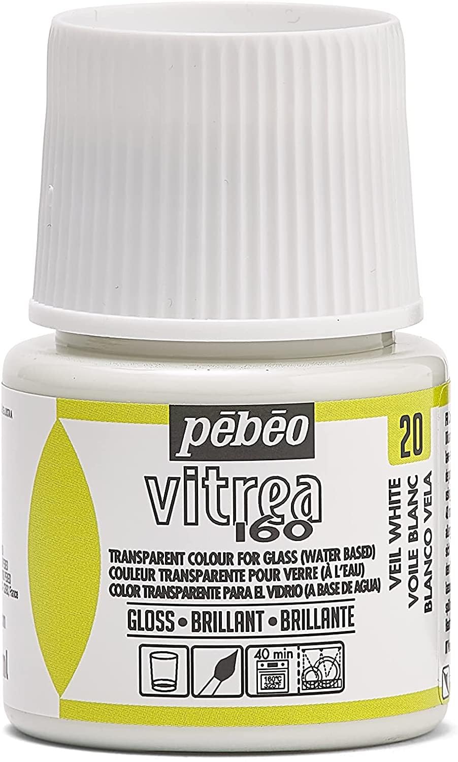 PEBEO - Transparent Glass Paint Vitrea 160°C - Veil White - 45 ML — image 1