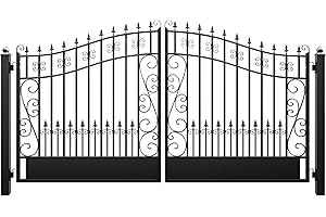 ZUMI Dual Swing Driveway Gates, 12x6 ft. Outdoor Steel Swing Gates for Driveway, Heavy-Duty Driveway Fence Gates for Home Security, Weatherproof Iron Security Gate Kit for Outdoor, Greerwich Style