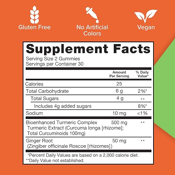 QUNOL TURMERIC AND GINGER GUMMIES, TURMERIC CURCUMIN SUPPLEMENT + GINGER, JOINT SUPPORT GUMMY, ULTRA HIGH ABSORPTION, VEGAN, GLUTEN FREE, 1 MONTH SUPPLY, 60CT GUMMIES