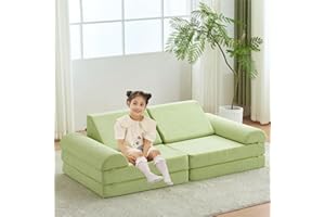 jela Kids Couch Large, Floor Sofa Modular Funiture for Kids, Luxury Corduroy Fabric Playhouse Play Set for Toddlers Babies, Modular Foam Play Couch Indoor (57"x28"x18",Sage Green)