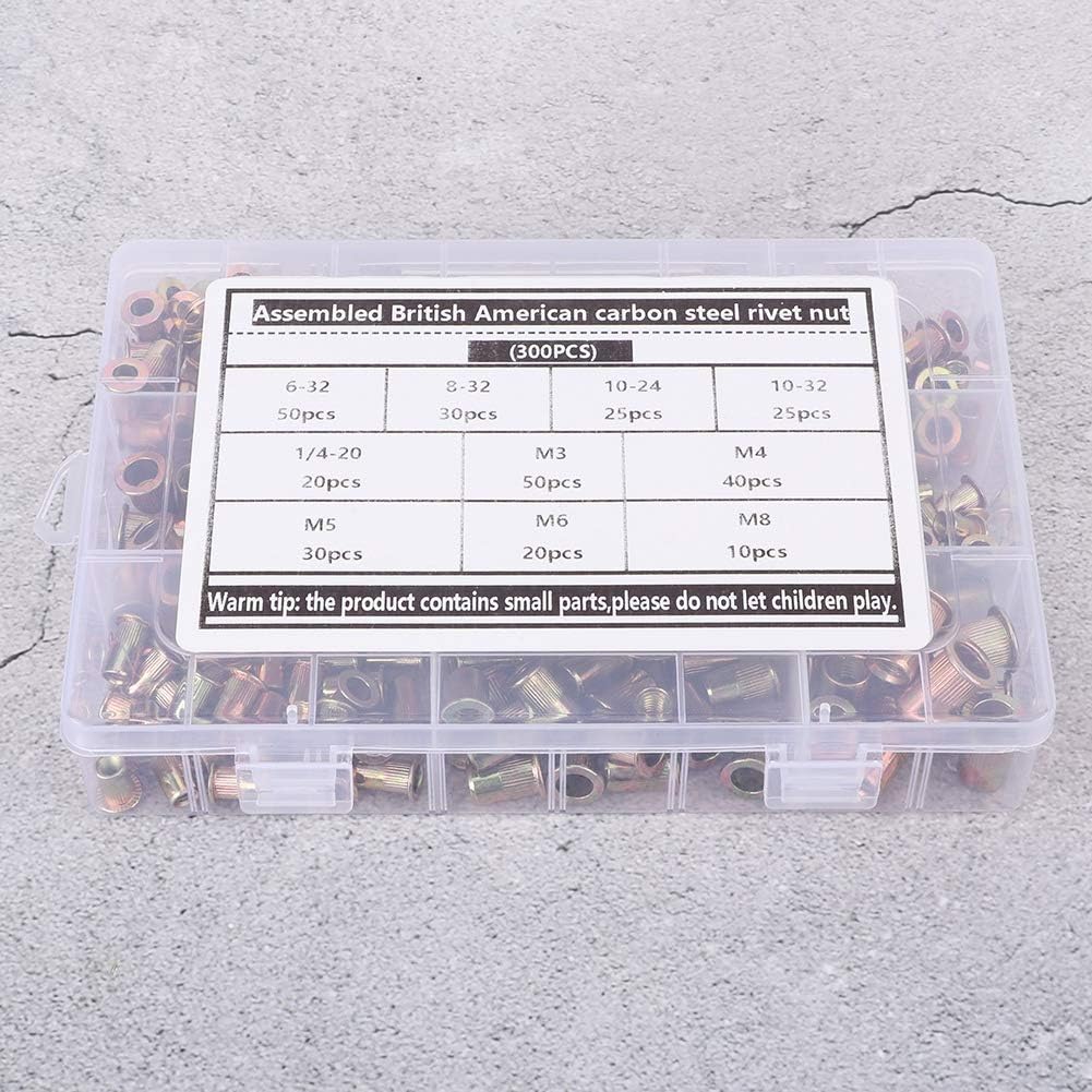 System Rivnut 300Pcs Rivet Nut Assortment Kit Carbon Steel Flat Head Threaded Insert ...