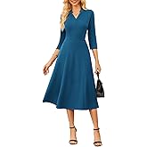 GRACE KARIN Work Dresses for Women 2025,Midi Business Dress,3/4 Sleeve Classy Fit and Flare Dress with Pocket