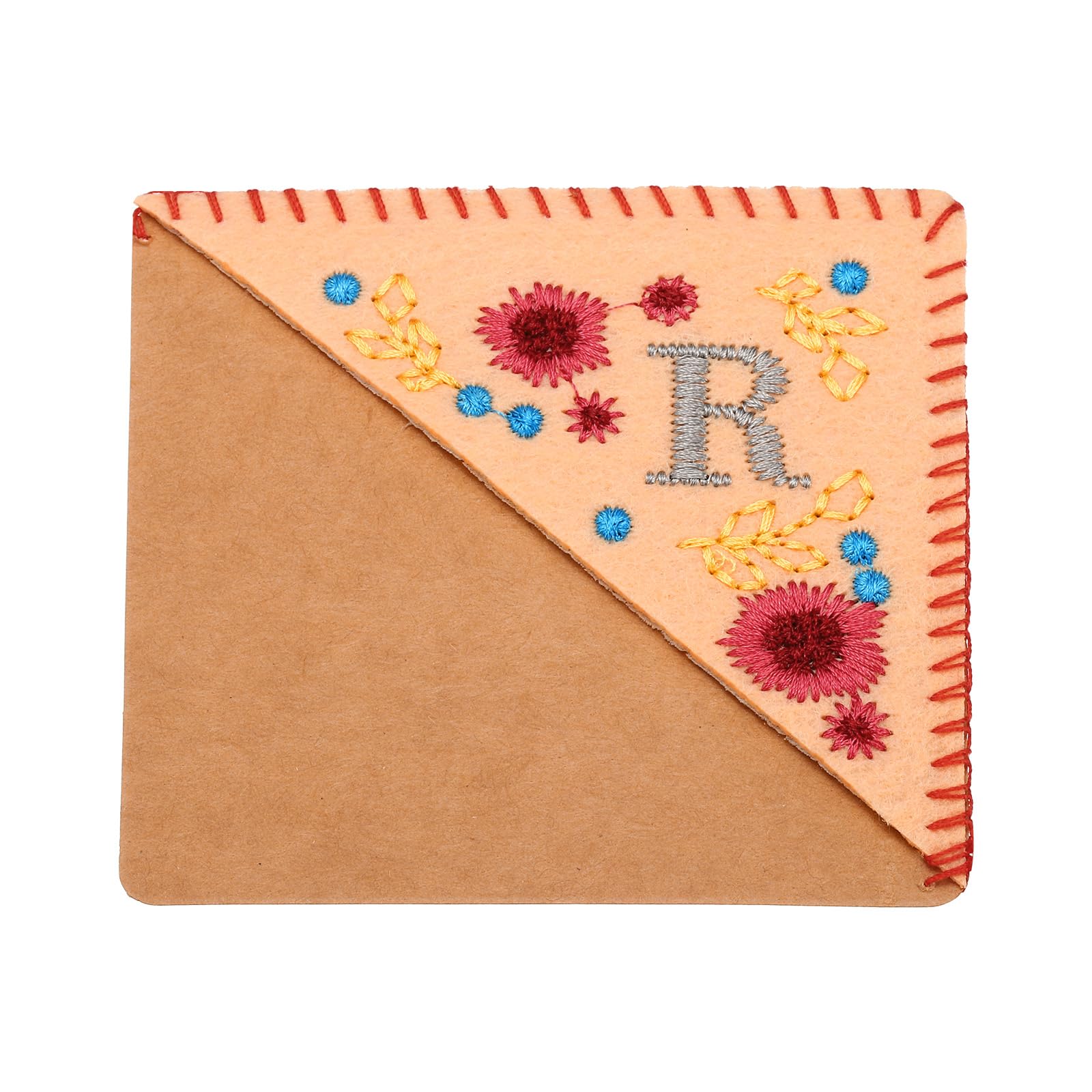 PATIKIL Personalized Embroidered Corner Bookmark, Cute Flower Felt Stitched Triangle Handmade Book Page Mark for Women Men Book Lover Teacher, Pink, Letter R