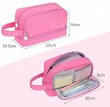 Alyvisun Large Capacity Pencil Case 3 Compartments Pink with Handle view 7