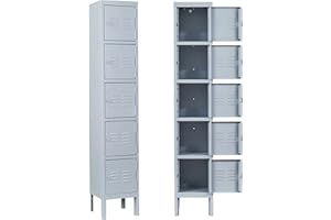 SISESOL Metal Locker for School,Metal Storage for Employees,Gray Steel Locker,5 Door Storage for Home,Office,Gym,Shop