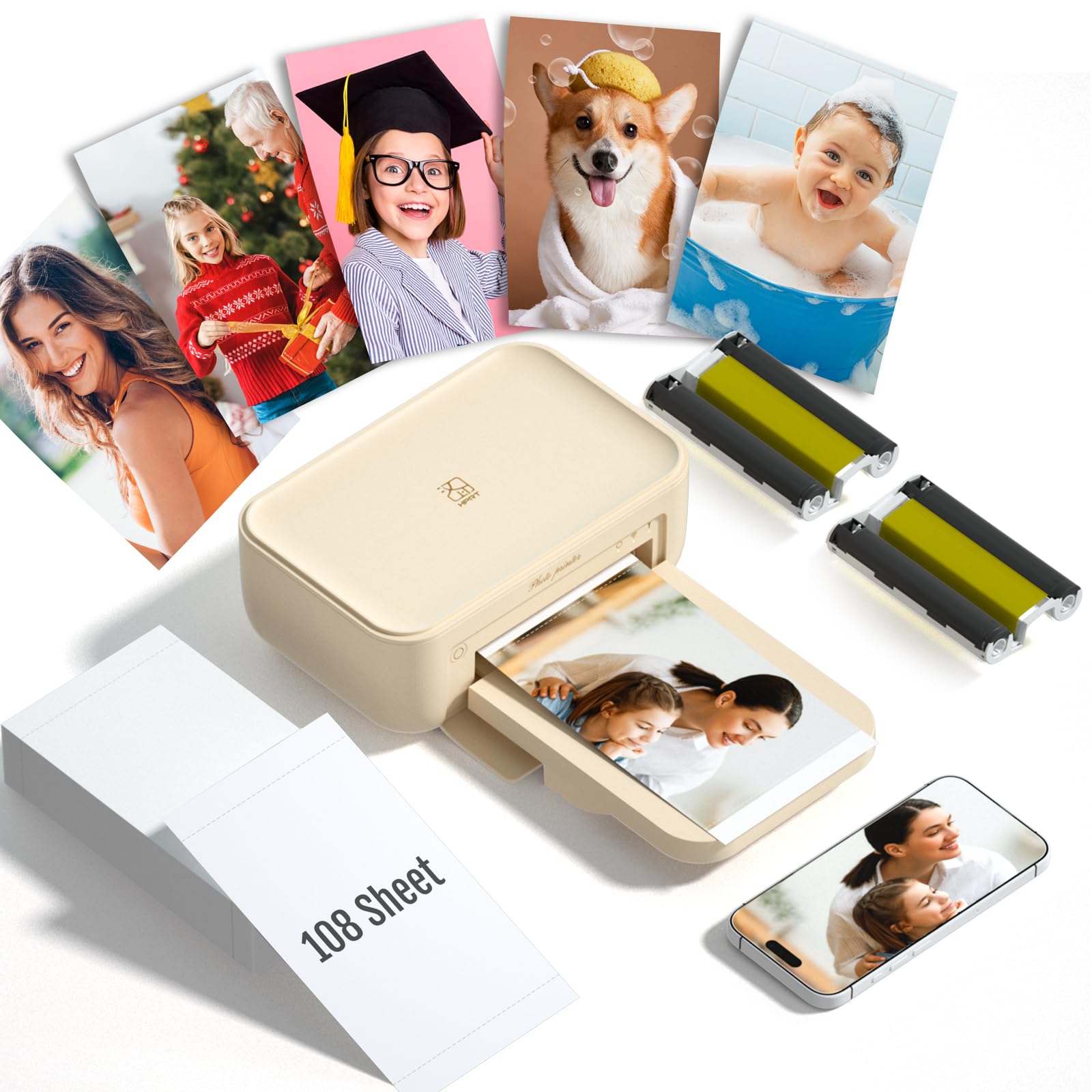 Photo 1 of *** ONLY 1PRINTER RIBBON *** HPRT CP4100 Photo Printer - Portable 4x6 Bluetooth Instant Picture Printer + 108 Sheets & 2 Ribbon, Mobile, Premium Dye Sublimation - 300 DPI Display Resolution - Editing App for Fun, Creative Photos