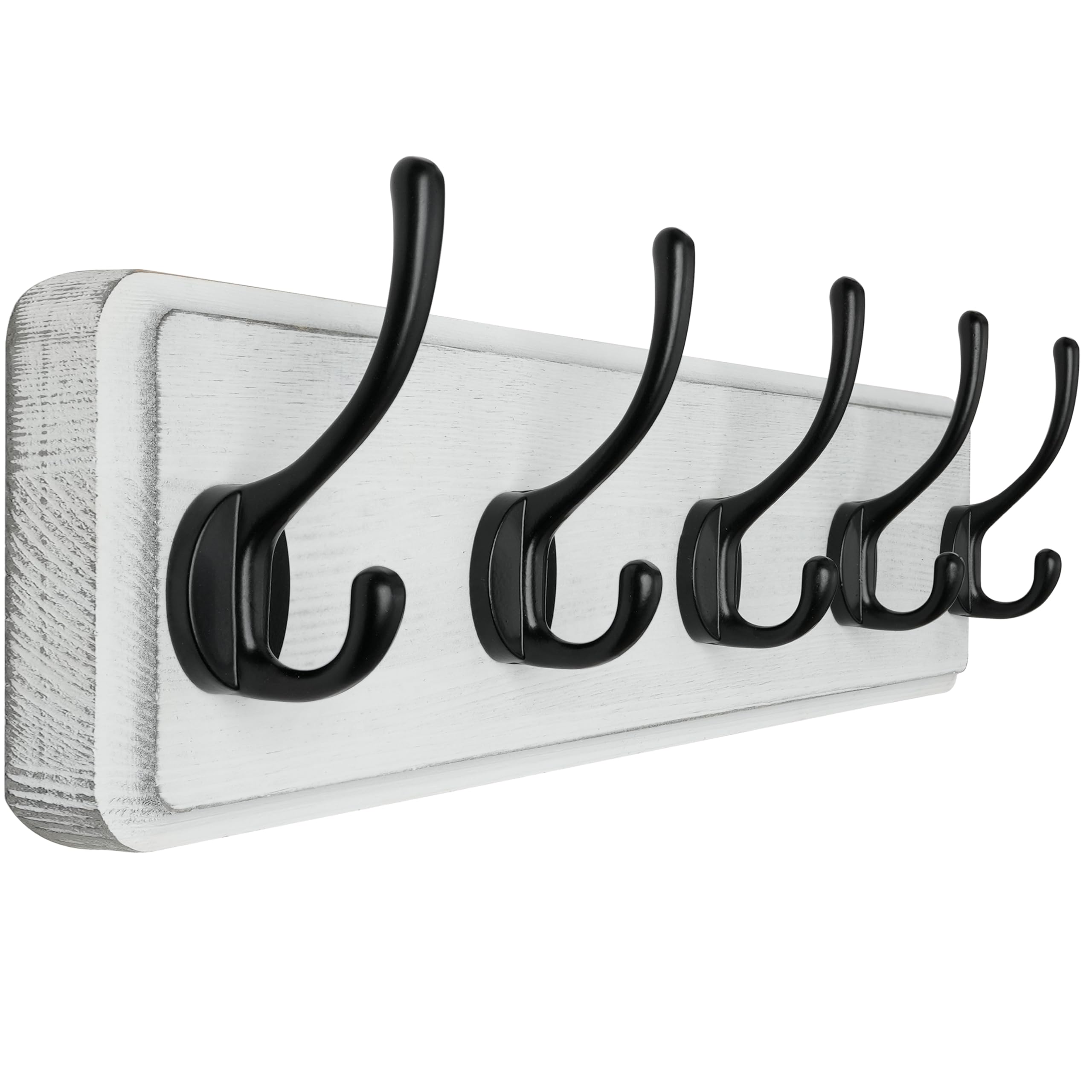 SKOLOO Farmhouse Style Wall Mounted Coat Rack, Pine Solid Wood Coat Hook Hanger - 5 Hooks for Hanging Clothes Robes Towels Coats