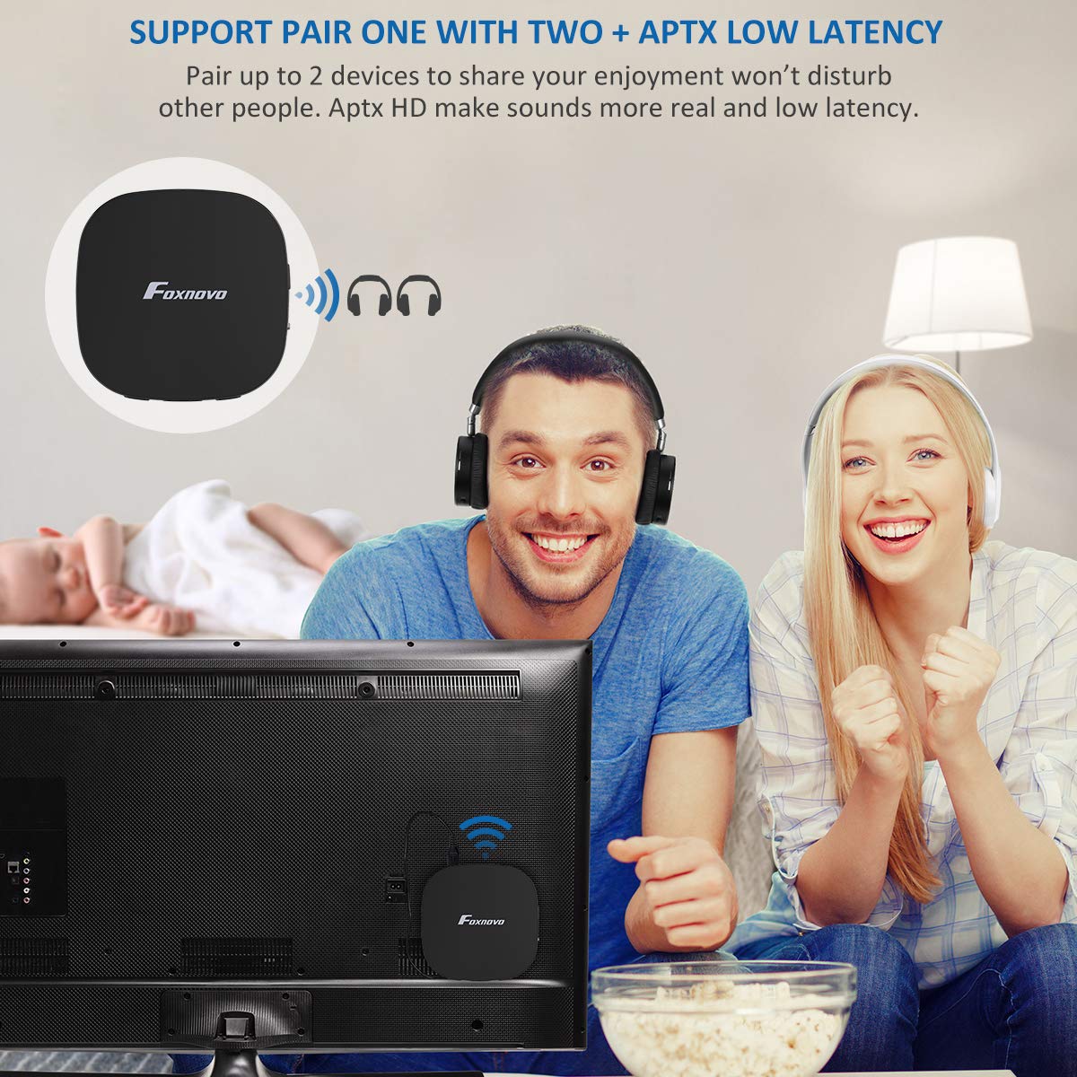 Foxnovo Bluetooth 5.0 Audio Transmitter Receiver for TV with Digital Optical TOSLINK, 2-in-1 Audio Bluetooth Adapter with Aptx Low Latency and 3.5mm Aux Adapter for Headphone, Speakers, Cellphone,PC