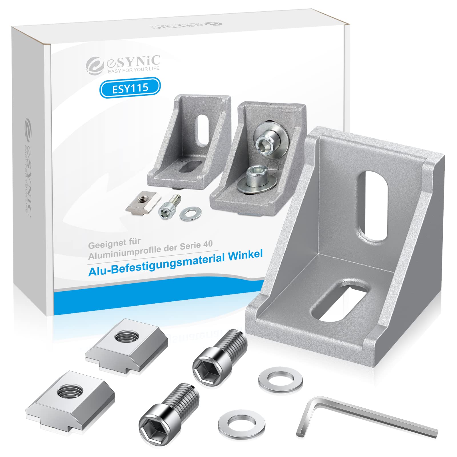 eSynic 10X Bracket Right Angle Corner Brace Fastener with Screws and Hammer Nut are suitable for 40x40,40x80 profiles.