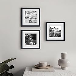 8x8 Picture Frames Black Set of 3, Solid Oak Wood