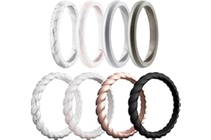 ROQ Womens Silicone Rings - Thin Braided Point Stackable Rubber Silicone Wedding Band & Rubber Engagement Ring for Her - Breathable Comfort Fit Silicone Rings for Him - Bridal & Anniversary Jewelry