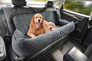 MELAFA365 Large Dog Car Seat Under 100LBS,Dog Car Bed with Safety Tethers/Storage Pocket,Only for Back Seat-Gray