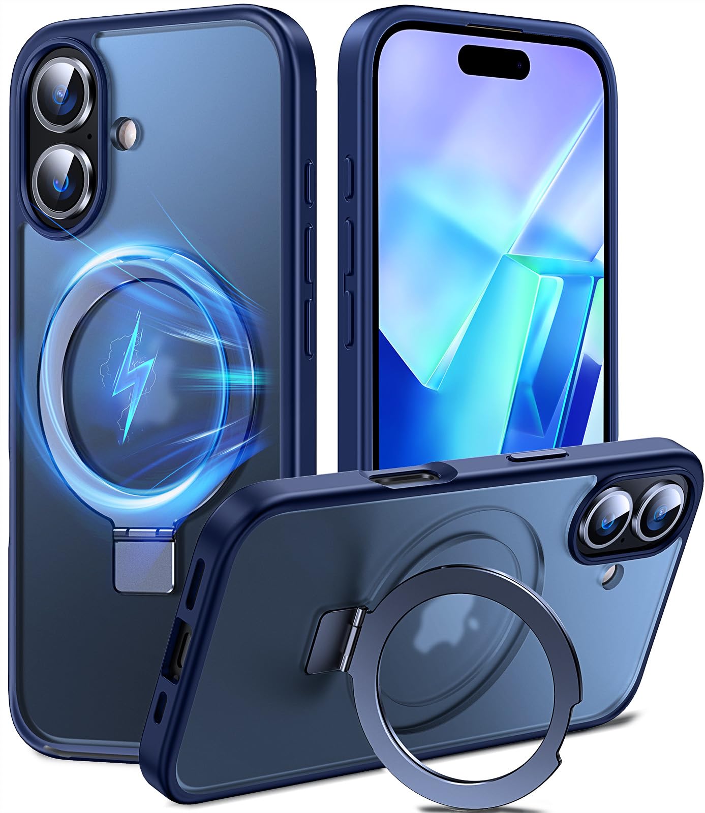 Chicfun 3-in-1 [Magnetic+KickStand+Ring Holder] Compatible with MagSafe, for iPhone 16 Case with Stand Military Shockproof Protective Magnetic.for iPhone 16 Case,Blue