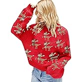 MBZJSDKHLK Womens Ugly Christmas Sweater Cute Reindeer Patterns Long Sleeve Knitted Sweater Holiday Warm Pullover Knitwear