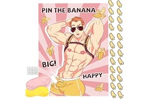ROSCID Bridal Shower Games Bachelorette Party Games Funny Party Game - Pin The Banana on The Hunk 24 Players, Birthday Party Game Girls Nights Party Game Pin The Game, Engagement Party Games Adults Wall Game