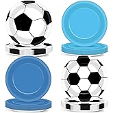 48pcs Soccer Paper Plates Soccer Star Disposable Dessert Plates 7Inch Blue and White Ball Party Plate Blue Sports Ball Disposable Dessert Dinner Cake Tableware for Boy Fans Game Baby Shower Decoration